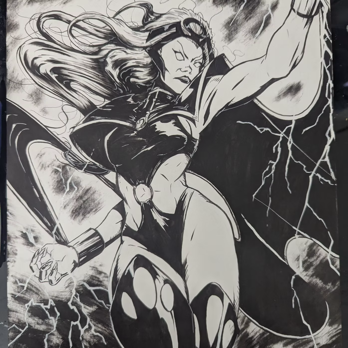 A storm-wreathed fantasy figure rendered in dramatic monochrome