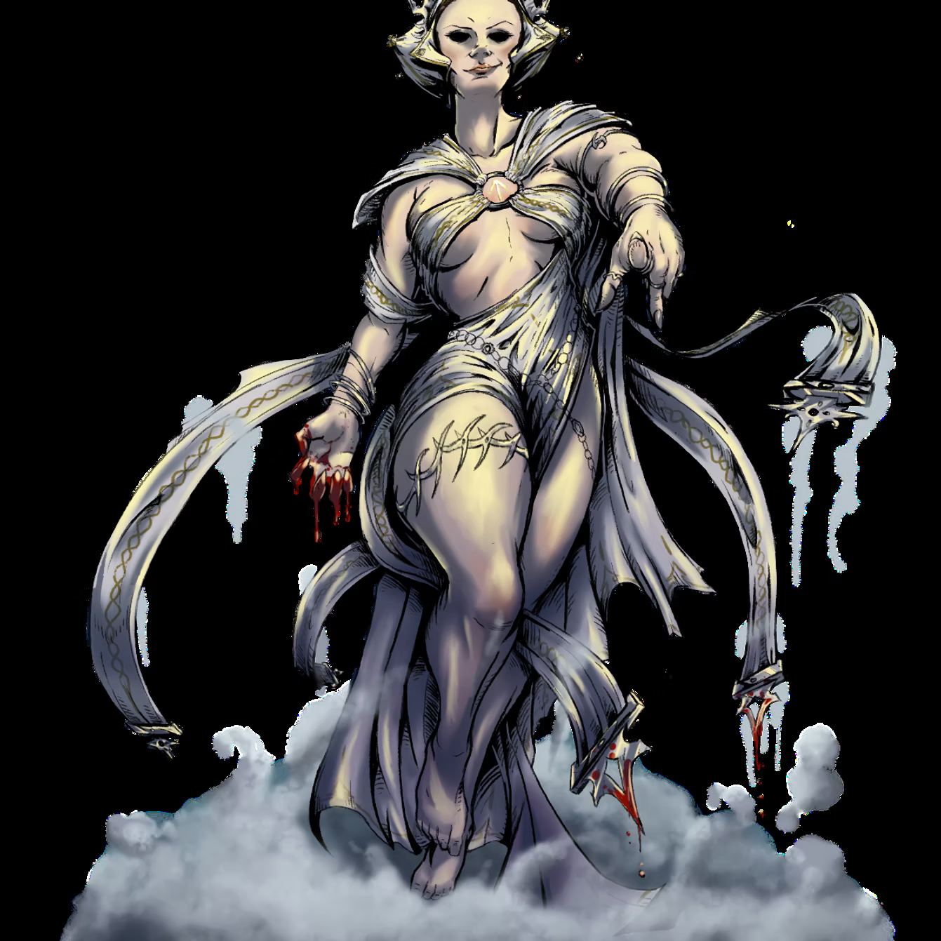 An ethereal pale sovereign floating in a luminous sky