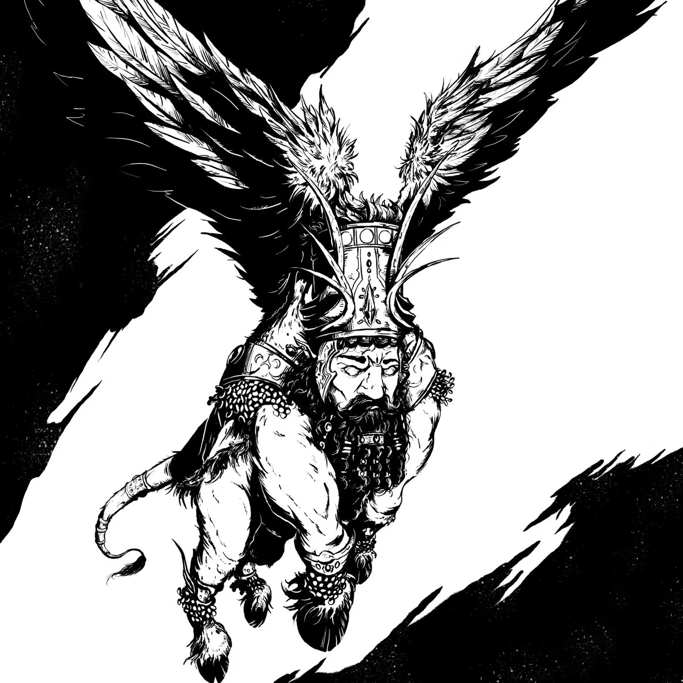 A winged fantasy sovereign in ceremonial armor